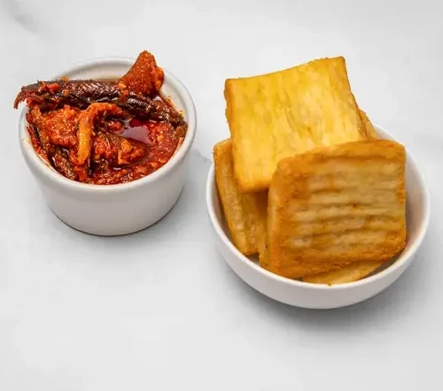 Fried yam and peppered sauce