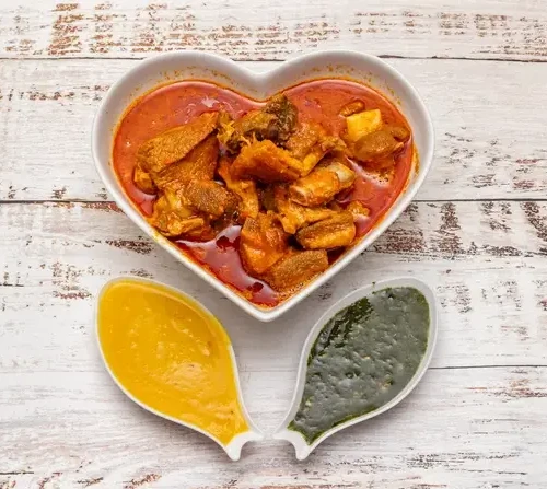 Goat Meat Stew with Gbegiri and Ewedu